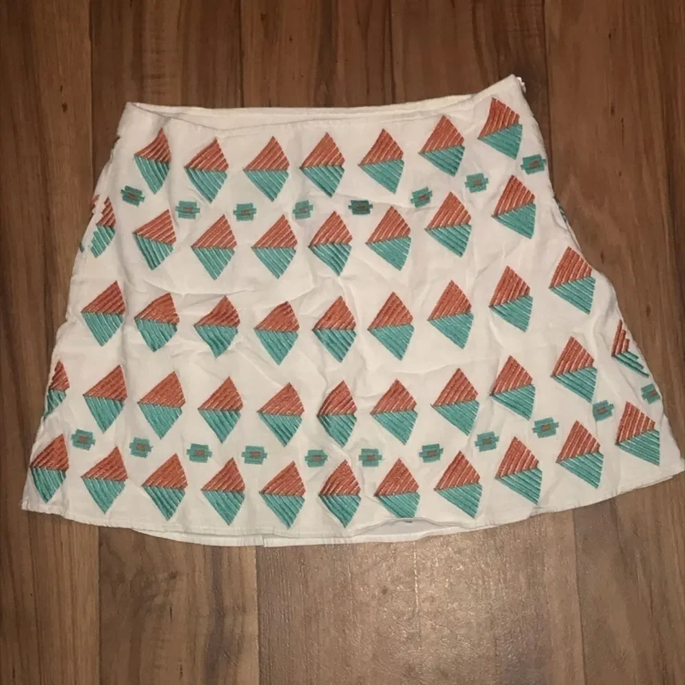 THML White Orange & Turquoise Embroidered Skirt